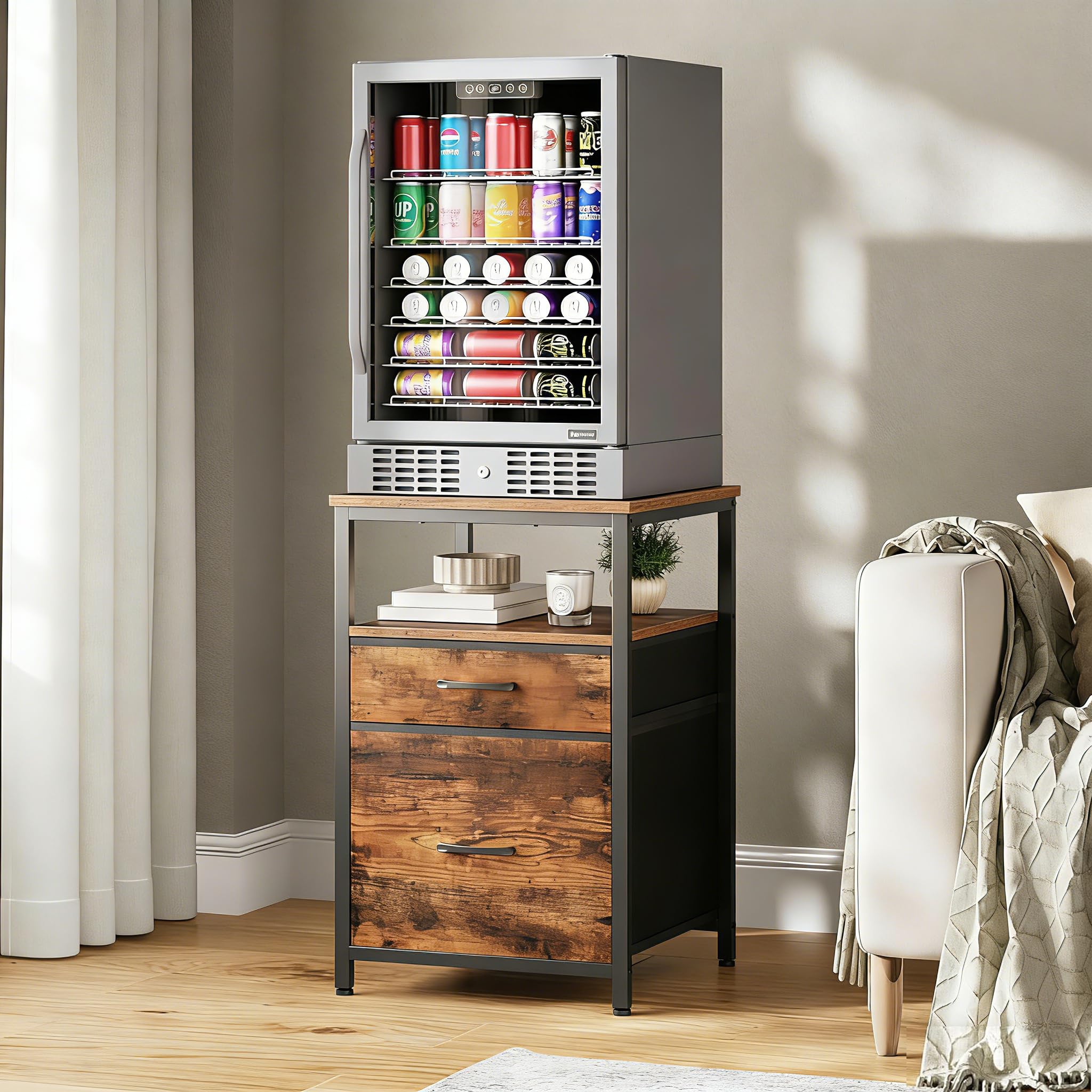 Herture Mini Fridge Stand, Small Refrigerator Stand with 3 Storage