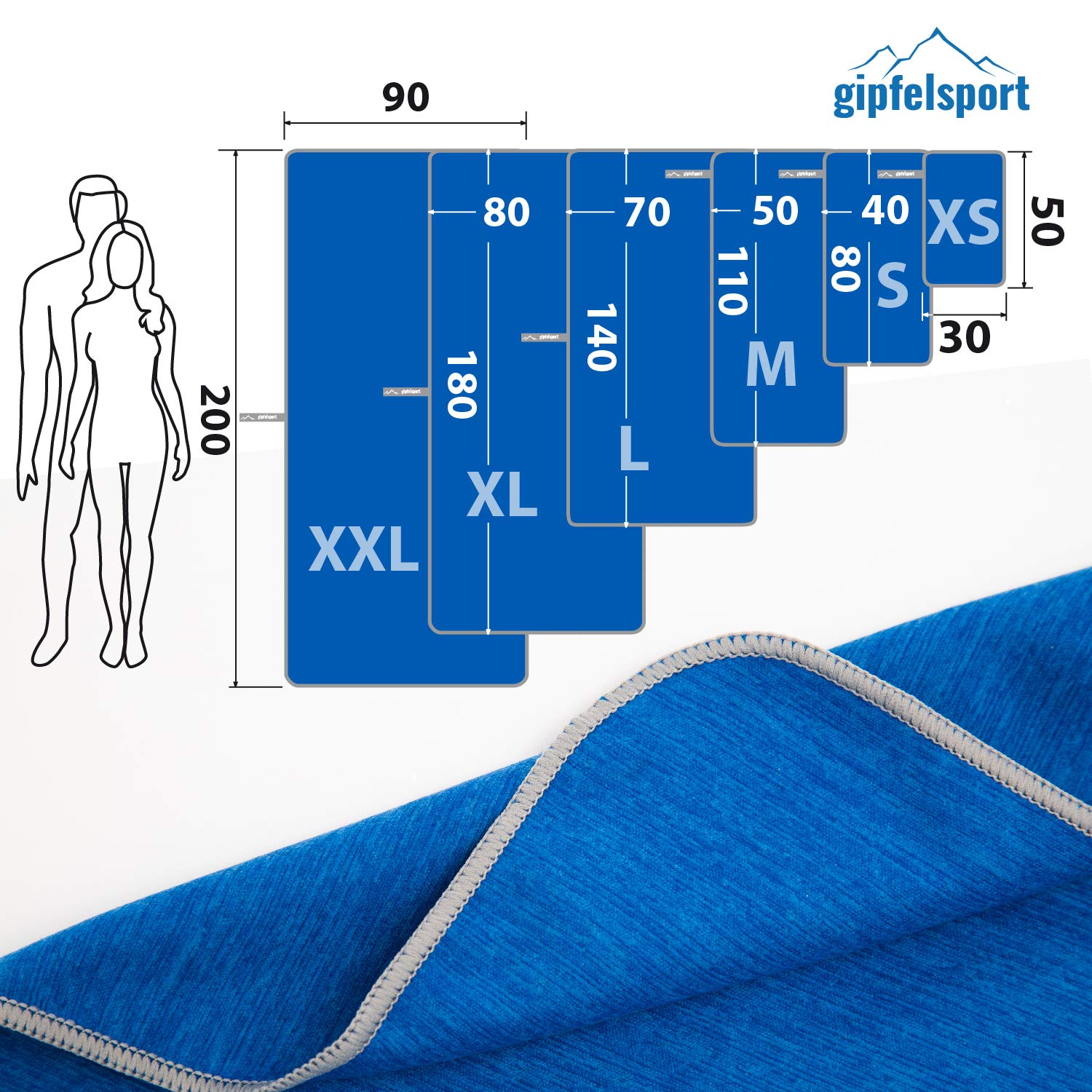 gipfelsport Microfibre Towel | Blue | 1 1x S(80x40cm) & 1x L(140x70cm)