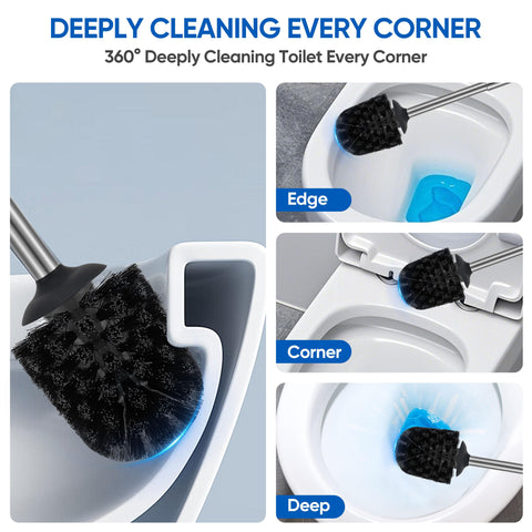 Toilet Brush Set with Holder Stainless Steel Toilet Scrubber Lavatory Bathroom Cleaning Brushes and Case Anti-Rust High Denstity Moderate Hardness