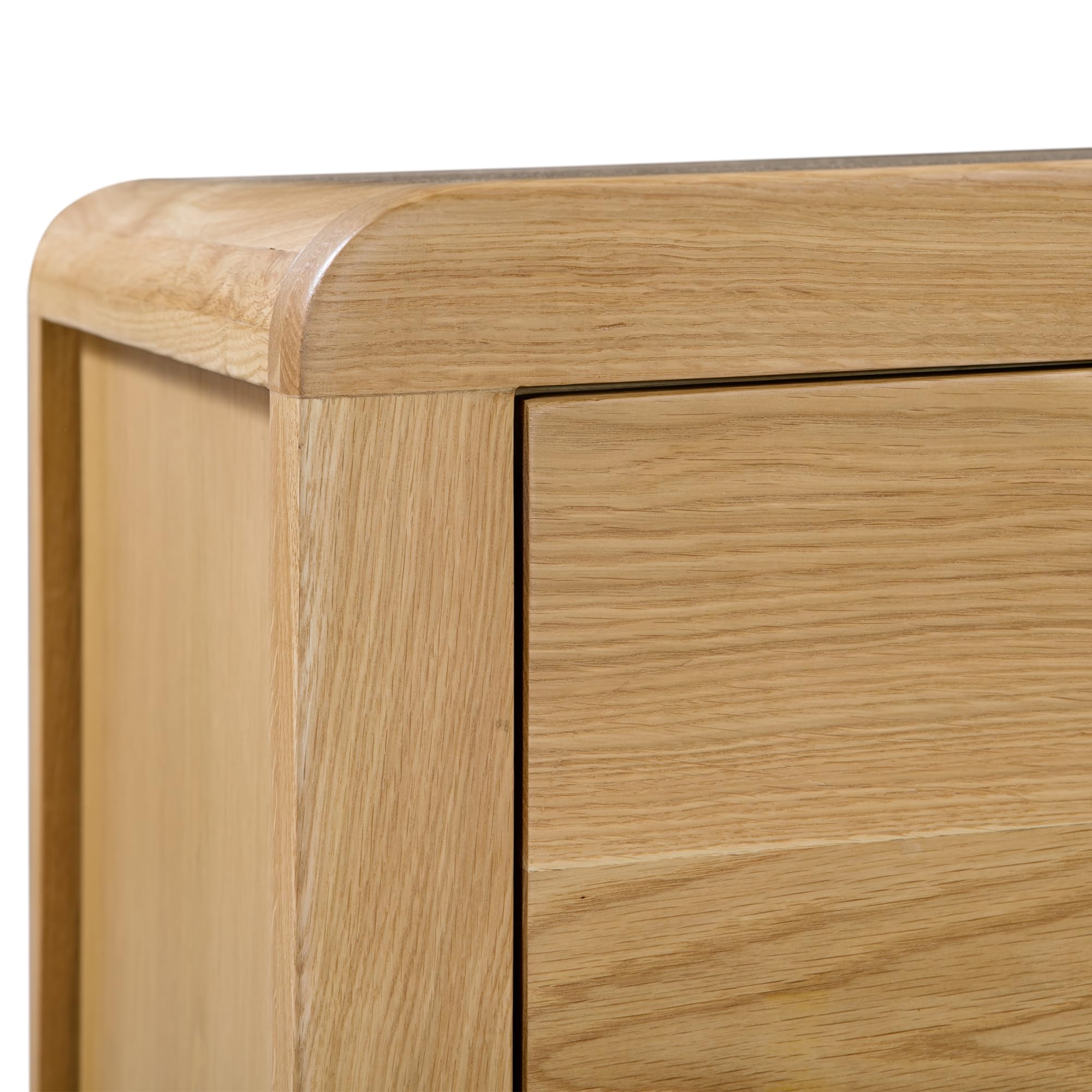 Julian Bowen Curve Bedside Table, 3 Drawer, Solid Oak - H61 x W45 x D38cm