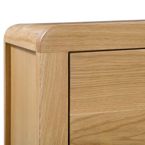 Julian Bowen Curve Bedside Table, 3 Drawer, Solid Oak - H61 x W45 x D38cm