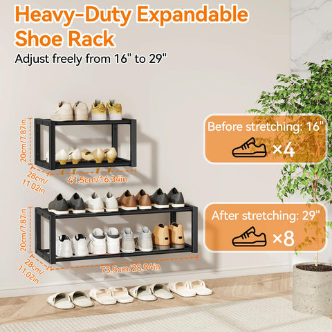 IBUYKE 2 Pack Wall Mounted Shoe Rack, 41-73 cm Expandable Hanging Shoe Organizer for 12-16 Pairs