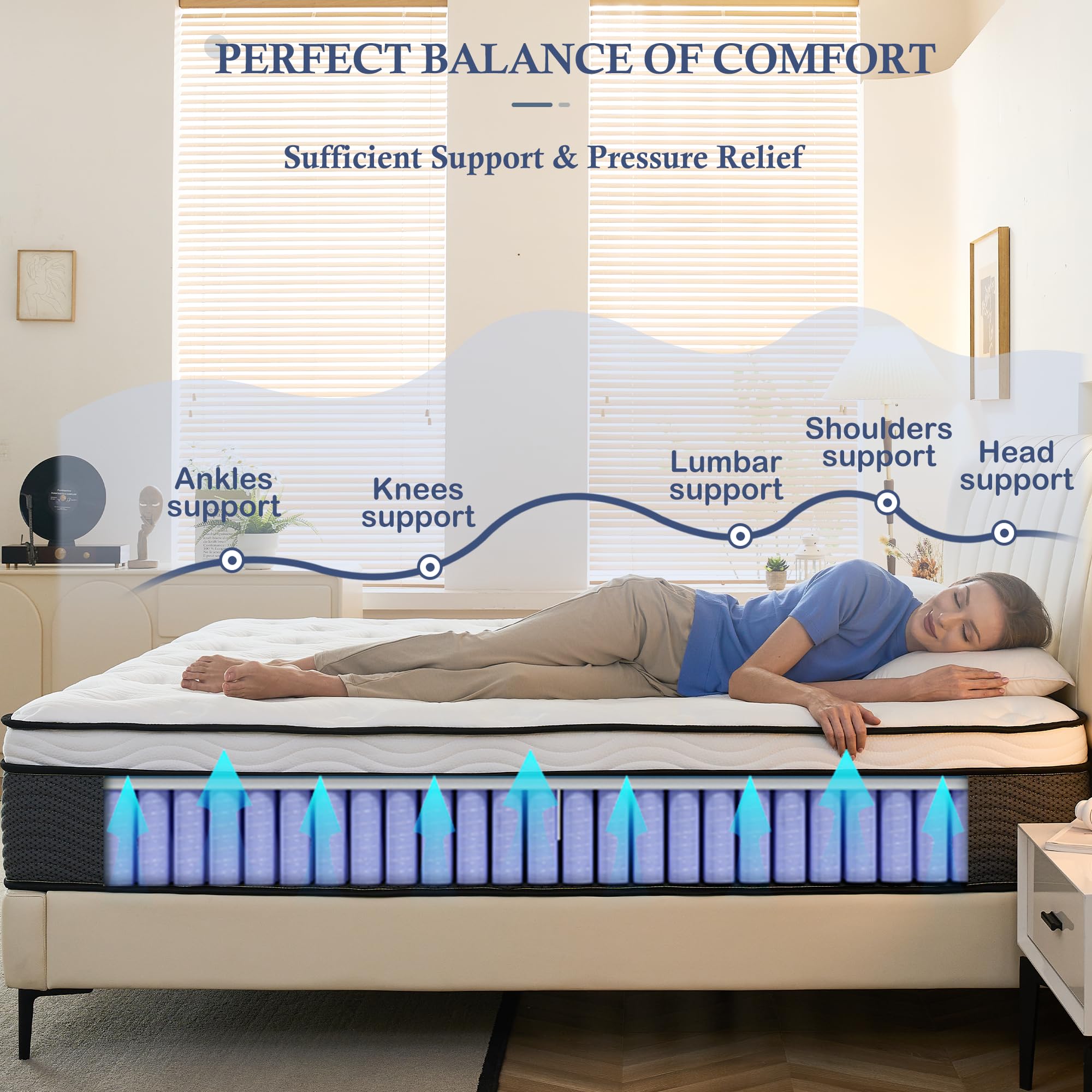 Bednew Small Double Mattress 4FT, 11 Inch Innerspring Hybrid Mattress with Breathable Foam and Pocket Spring For Gentle Support and Cool Comfort