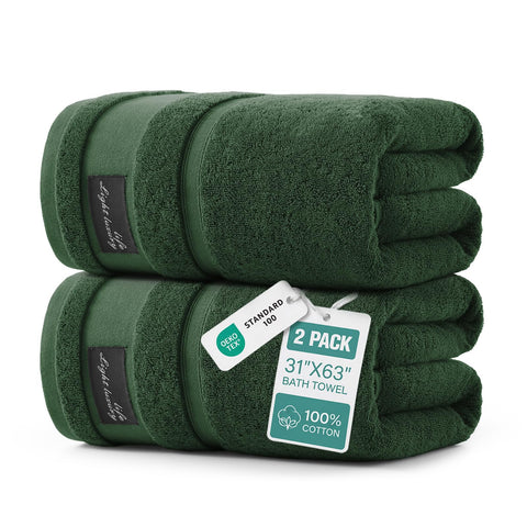 REDKISS 2-pack Dark Green Large Bath Towels-160 x 80CM Cotton Luxury Towel