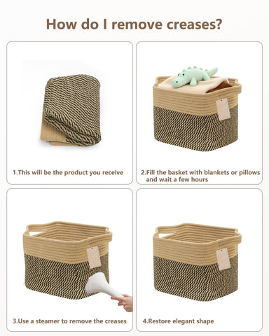 JOJOSEE Small Cotton Rope Woven Storage Basket for Shelves, Black&Brown