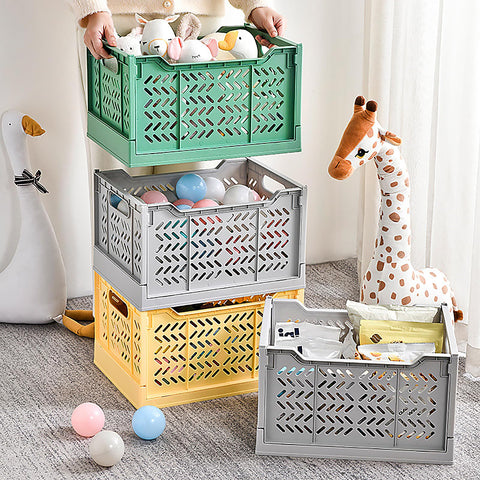 Spesh 2 Pcs Large Collapsible Storage Crates Stackable Plastic Storage Baskets Foldable Crate Boxes for Kitchen, Living Room