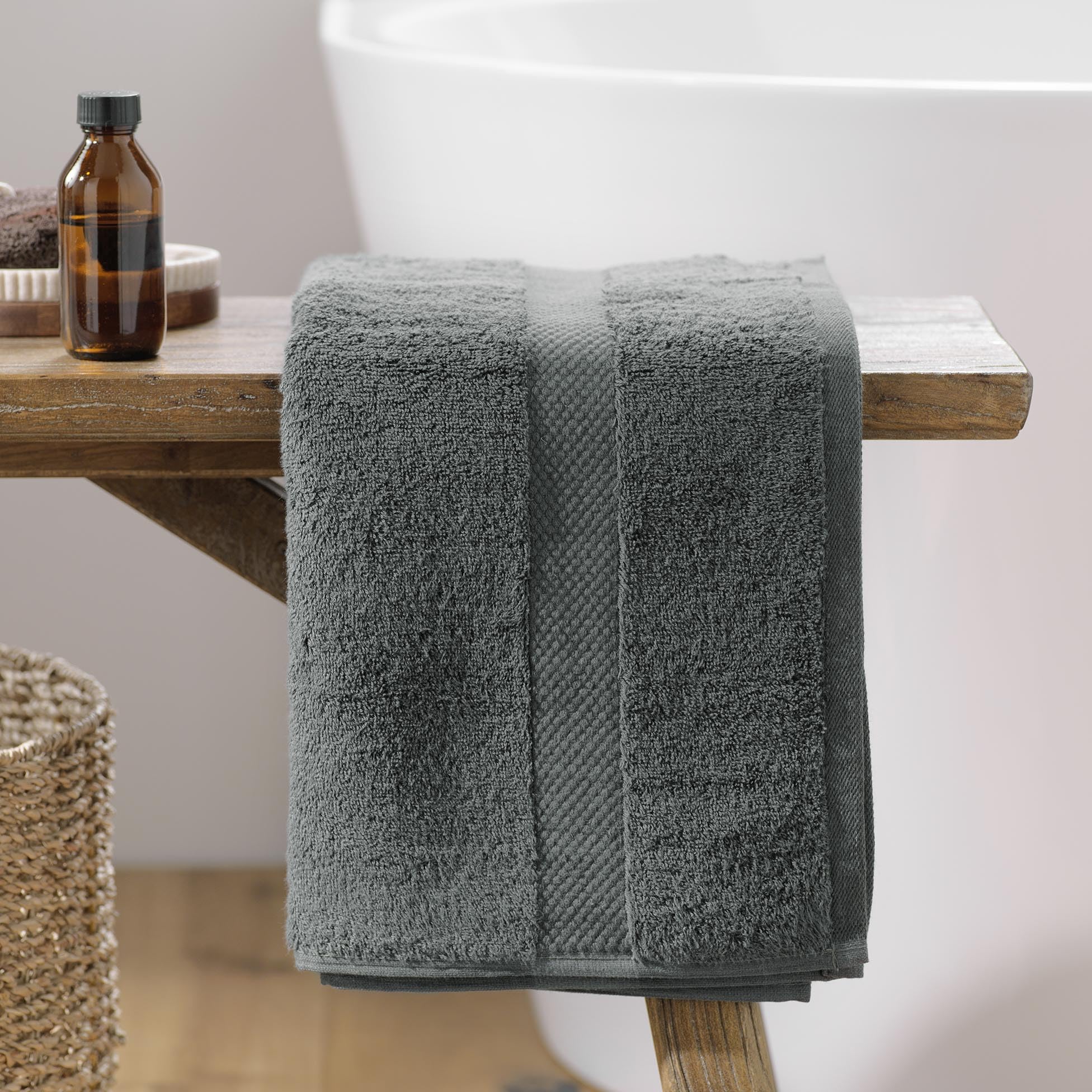 Douceur d'Intérieur, Elegance Hand Towel (50 x 90 cm) Anthracite 100% Cotton Plain