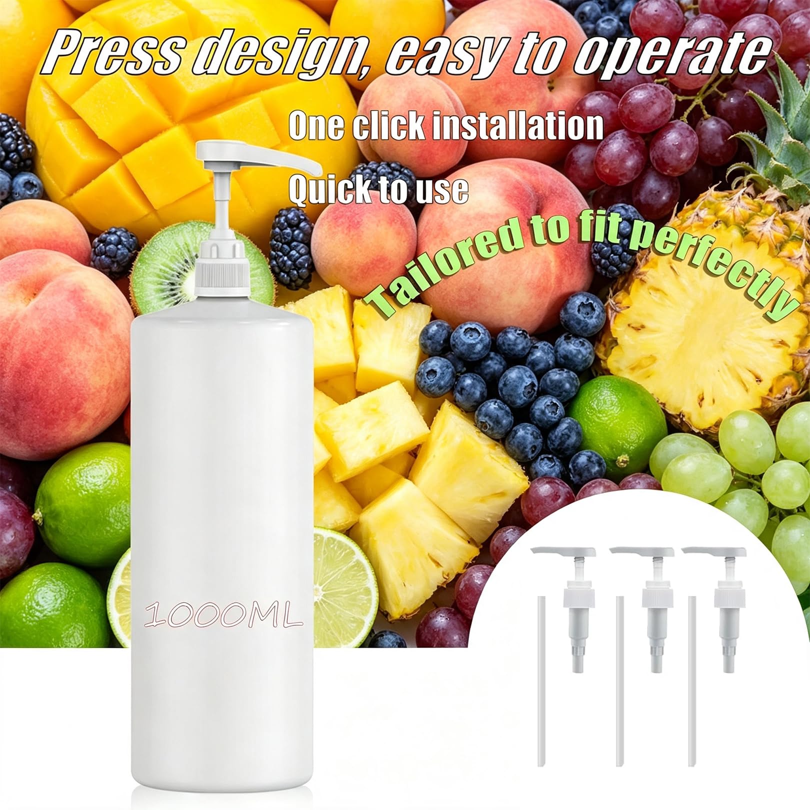 3 Pack 1 Litre Pump Dispenser,Pelican Dispenser Pump,Sauce Sprayer Dispensour,Dispenser Pump with 17cm Tube,Universal Shampoo Pump Dispenser 1000ml