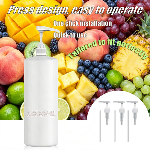 3 Pack 1 Litre Pump Dispenser,Pelican Dispenser Pump,Sauce Sprayer Dispensour,Dispenser Pump with 17cm Tube,Universal Shampoo Pump Dispenser 1000ml