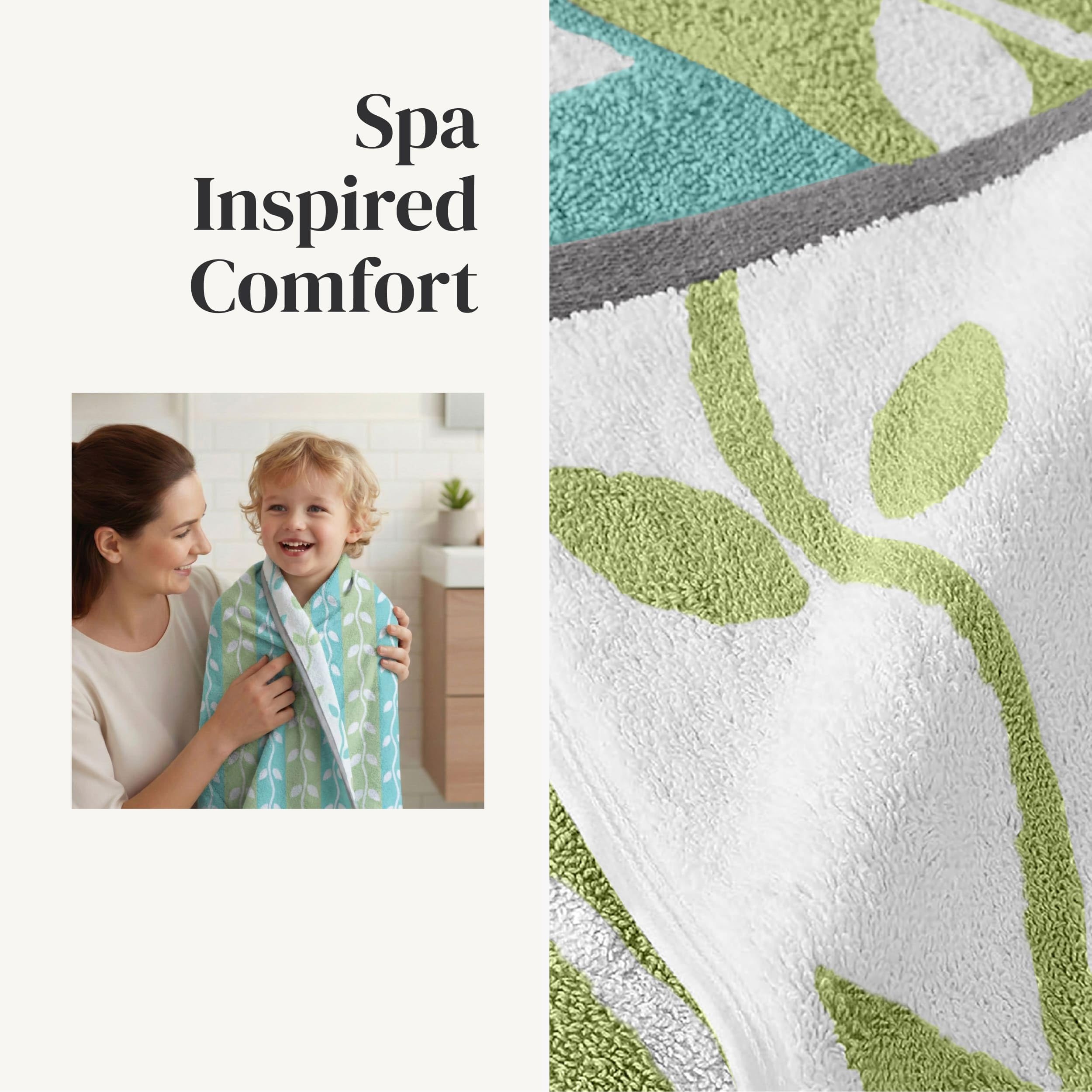 Pacific Coast Textiles 6 Pc Yarn Dyed Towel Organic Vines Sage Green, 6-Piece