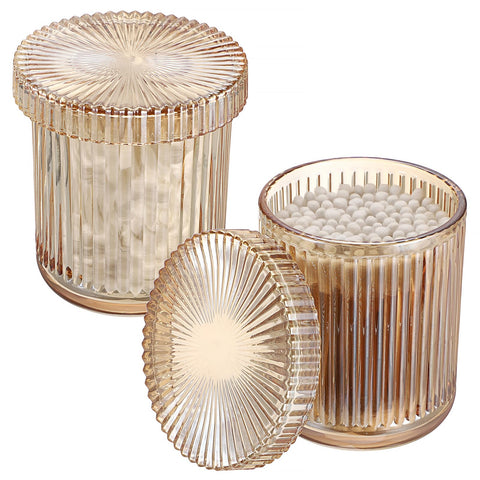 OLegei Glass Cotton Ball and Swab Holder Organizer, Set of 2 Bathroom Glass Storage Jars with Lid, Q-tips Floss Dispenser