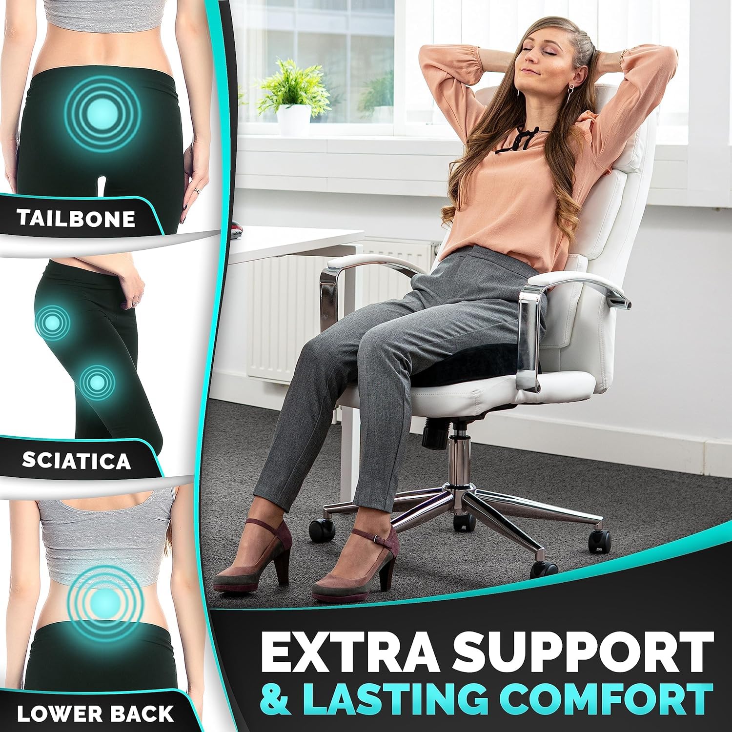 Qollection Seat Cushion, Hip Support, Heat Sensitive & Durable Memory Foam Sitting zipper Desk Chair Cushion for Office