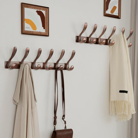 HONSKY Wall Coat Rack- Stylish,44cm Metal Coat Hanger Wall Mounted,Heavy Duty 6 Hooks Wall Coat Hook for Hallway, Bedroom