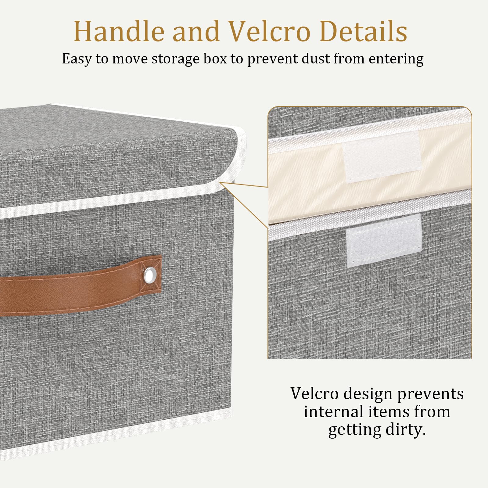 OUTBROS Fabric Storage Boxes with lids, Bins 33x23x20cm (Grey, 2-Pack)