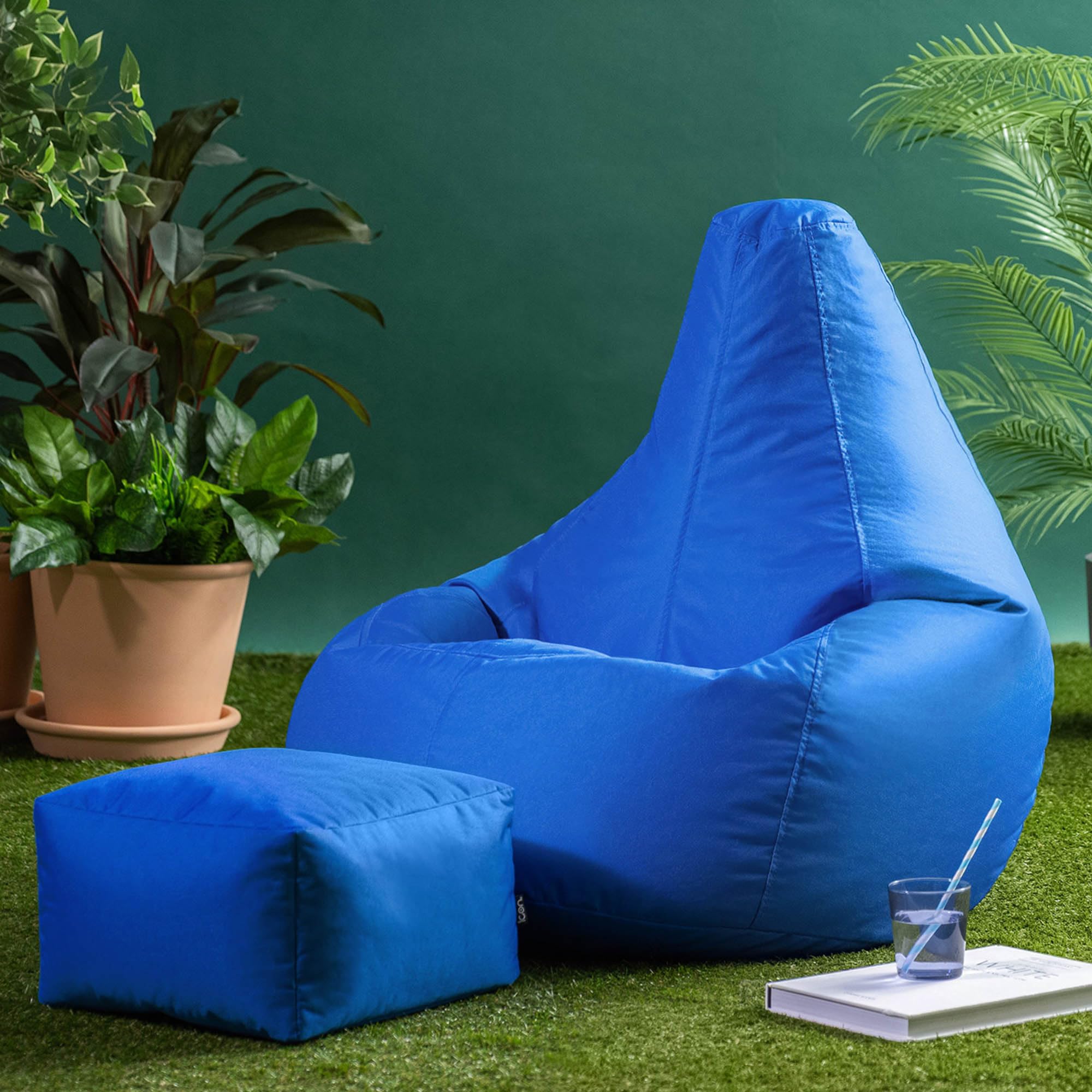Bean Bag Bazaar Outdoor Bean Bag & Footstool with Filling Included, Blue