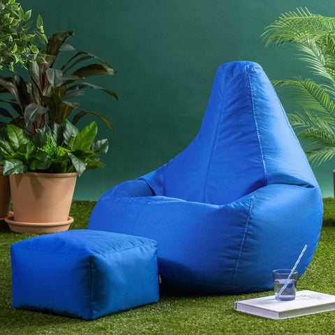 Bean Bag Bazaar Outdoor Bean Bag & Footstool with Filling Included, Blue