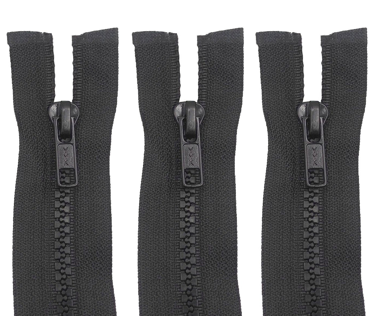 3 Pack Open End Zippers #5 - Heavy-Duty Plastic Chunky Zippers, Black, Sizes 28" 30" 32" 34" 36" 38" 40" 42" 45" - Quality Zipper for Bags, Jackets