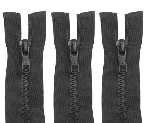 3 Pack Open End Zippers #5 - Heavy-Duty Plastic Chunky Zippers, Black, Sizes 28" 30" 32" 34" 36" 38" 40" 42" 45" - Quality Zipper for Bags, Jackets