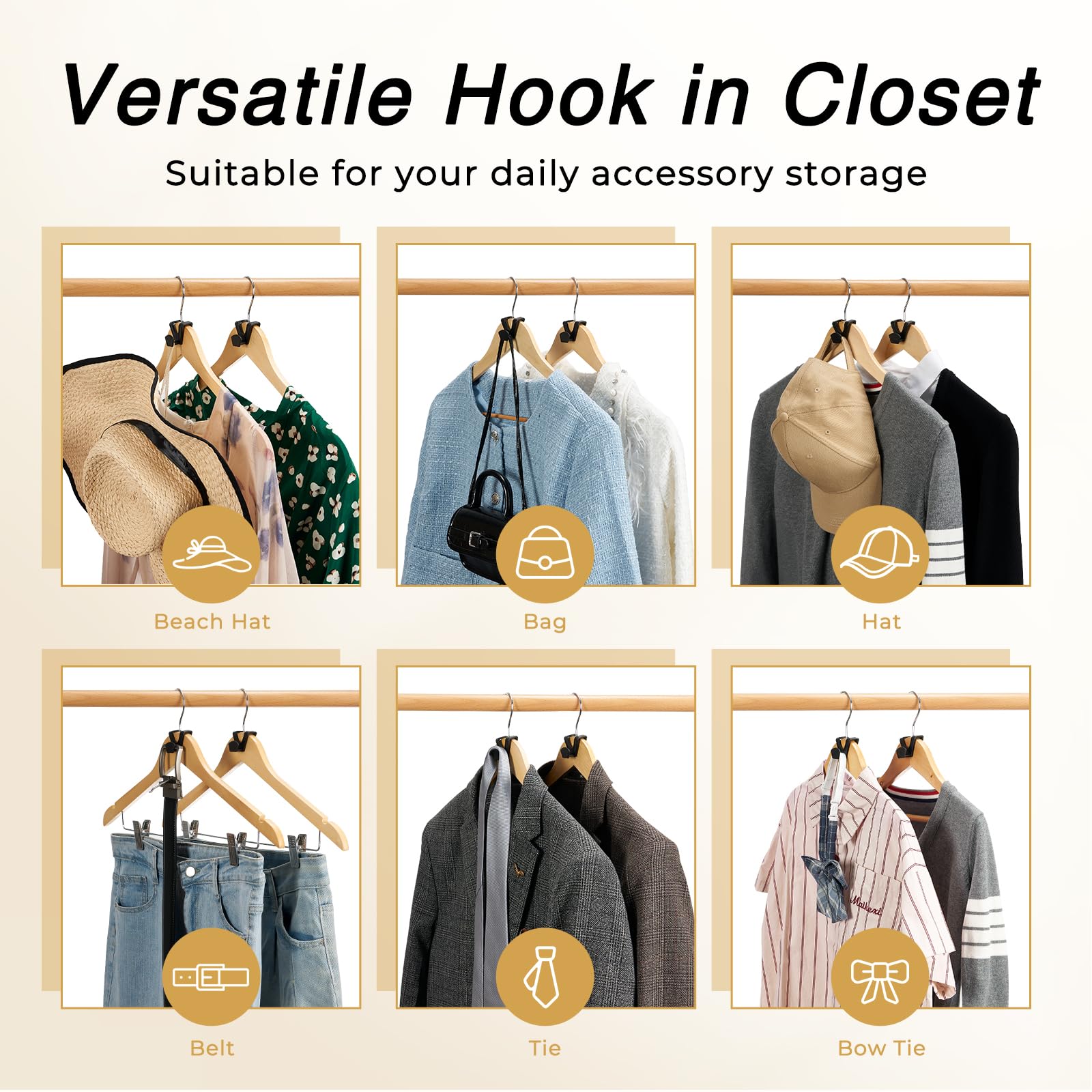 House Day Space Saving Hanger Hooks 60 Pack, Black Clothes Hanger Connector Hooks, Heavy Duty Hanger Hooks Space Saver