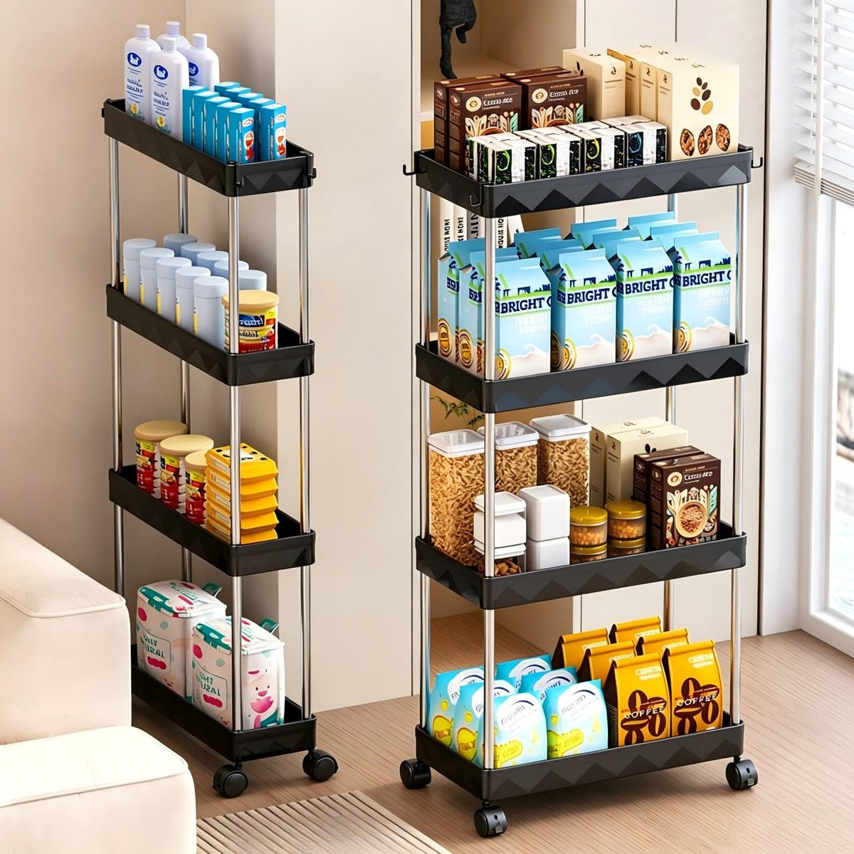 Multibao 4 Tier Slim Slide Out Kitchen Trolley Rack Holder Storage Shelf Organiser with Wheels for Small Spaces Bathroom Kitchen Laundryroom Bedroom