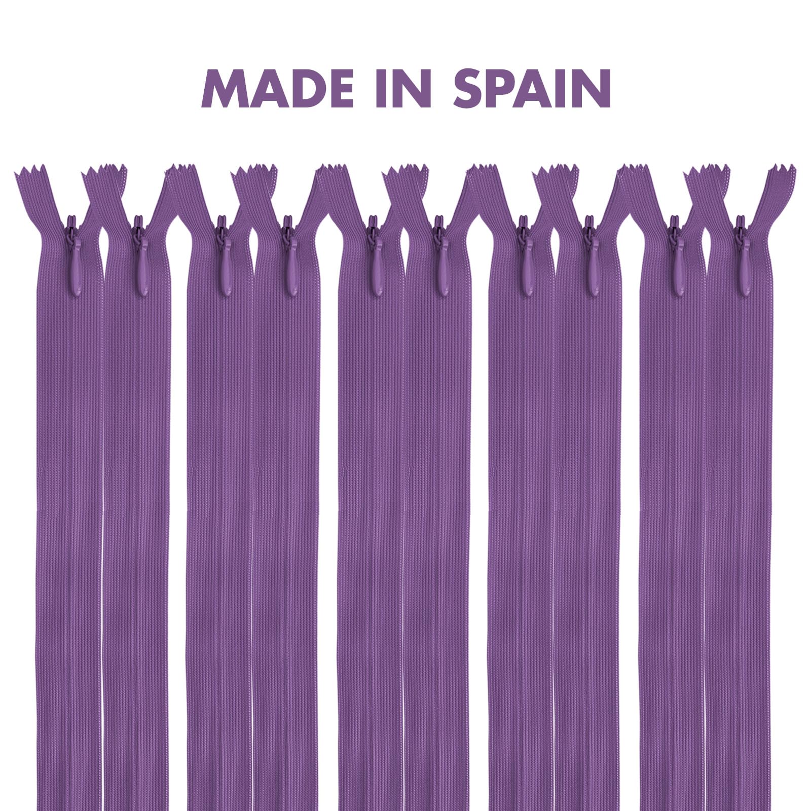 MARARDI [Pack 10] Invisible Zippers [Amethyst] Nylon [35 cm] Sewing Clothing Bags Ribbon Cotton Leather Plastic for Sewing Machine Zip with Metal
