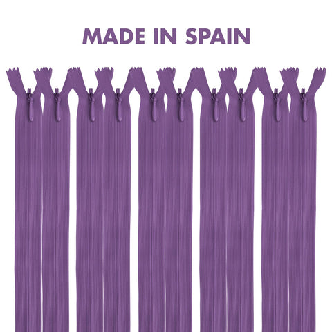 MARARDI [Pack 10] Invisible Zippers [Amethyst] Nylon [35 cm] Sewing Clothing Bags Ribbon Cotton Leather Plastic for Sewing Machine Zip with Metal