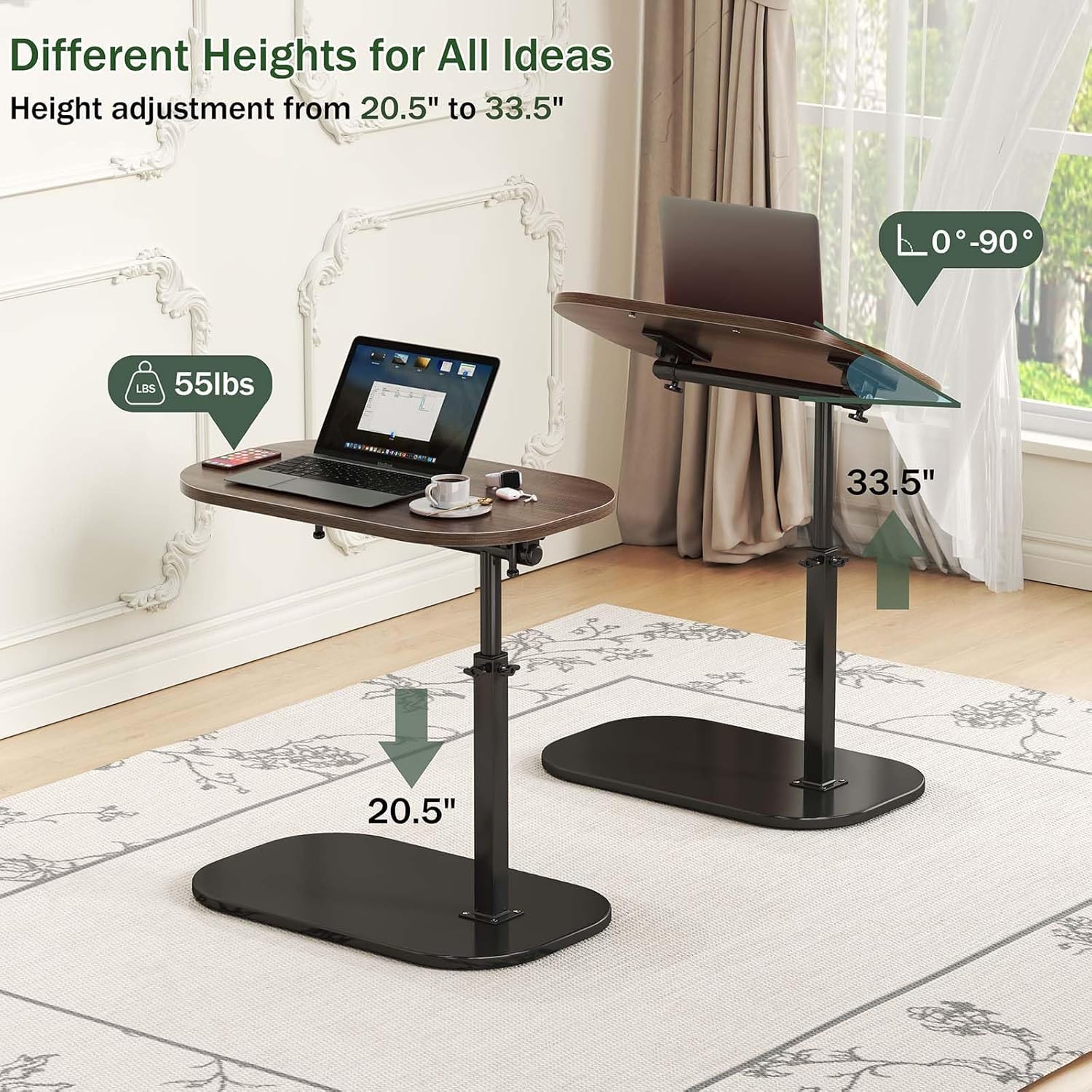 Kiss Me C Shaped Side Table 360° Swivel End Table TV Tray Laptop Desk
