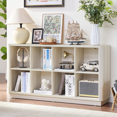 LELELINKY 8 Cube Storage Bookcase, 53" Wide Wooden Book Shelf with Thickened Base, Freestanding 2-Tier Open Book Case Unit with Curved Edge
