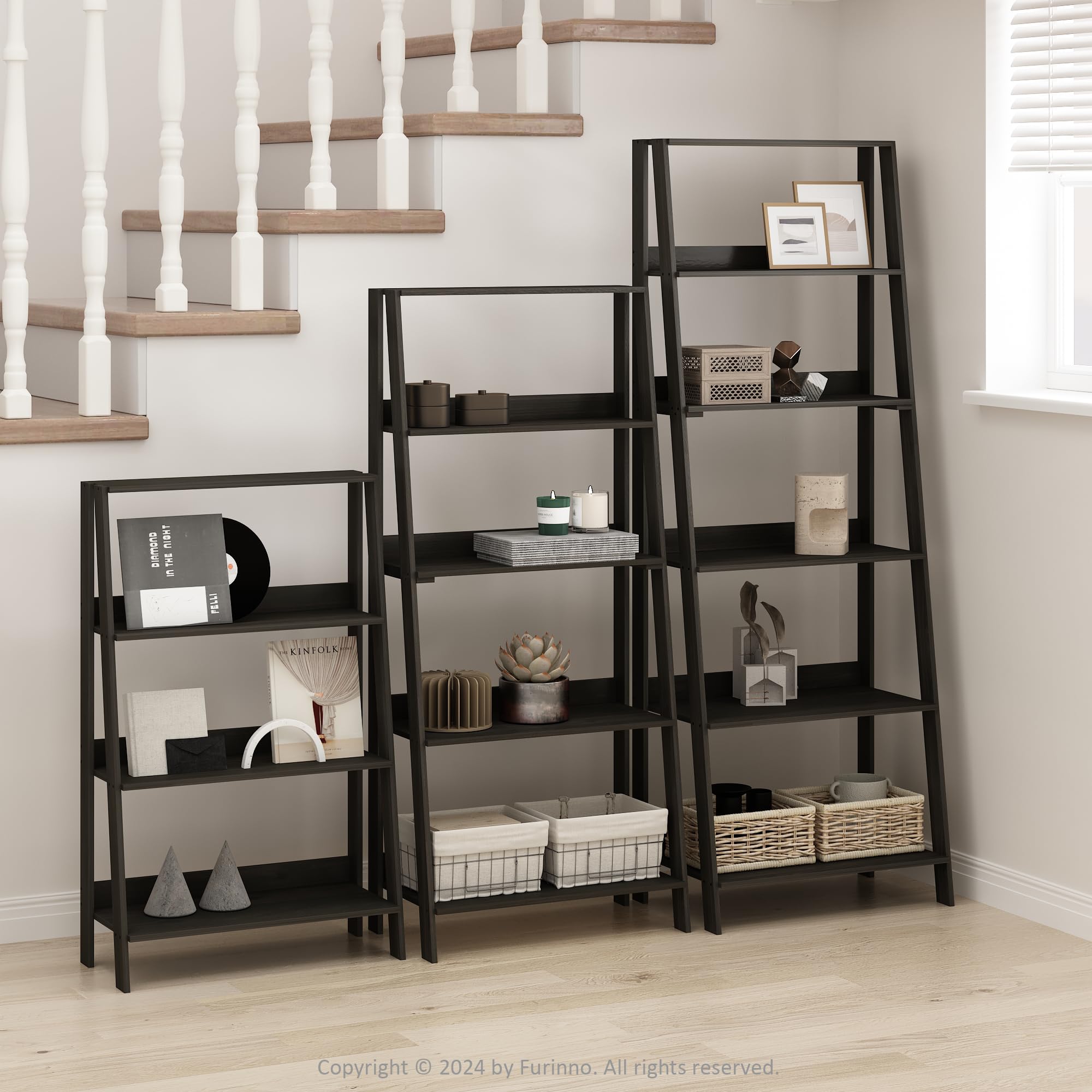 Furinno LADDER Display Shelf, 5-Tier Ladder Shelf, Ladder Bookshelf, Display Storage Shelves, 33.02 x 59.94 x 135.89 cm, for Living Room, Home Office