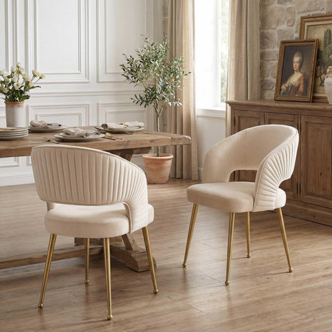 younturn Modern Velvet Upholstered Dining Chairs Set of 2, Comfortable Padded Kitchen Chairs with Armrests