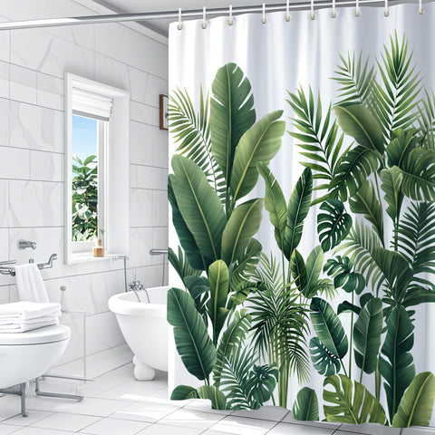 WYRCFS Shower Curtain 180x180cm Green Palm Leaves Mould Proof Waterproof