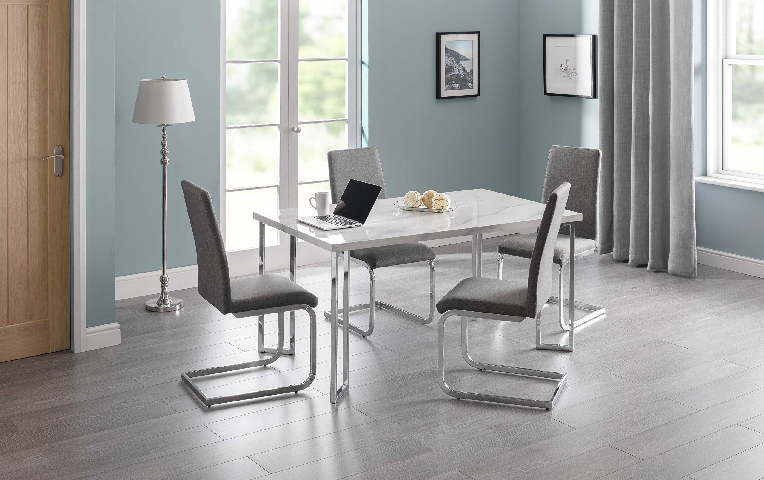 Julian Bowen Positano Dining Table, Marble Effect & Chrome - H75.5 x W150cm