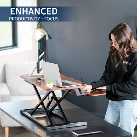 VIVO 81 cm Desk Converter, K Series, Height Adjustable Sit to Stand Riser, Dual Monitor and Laptop Workstation with Wide Keyboard Tray