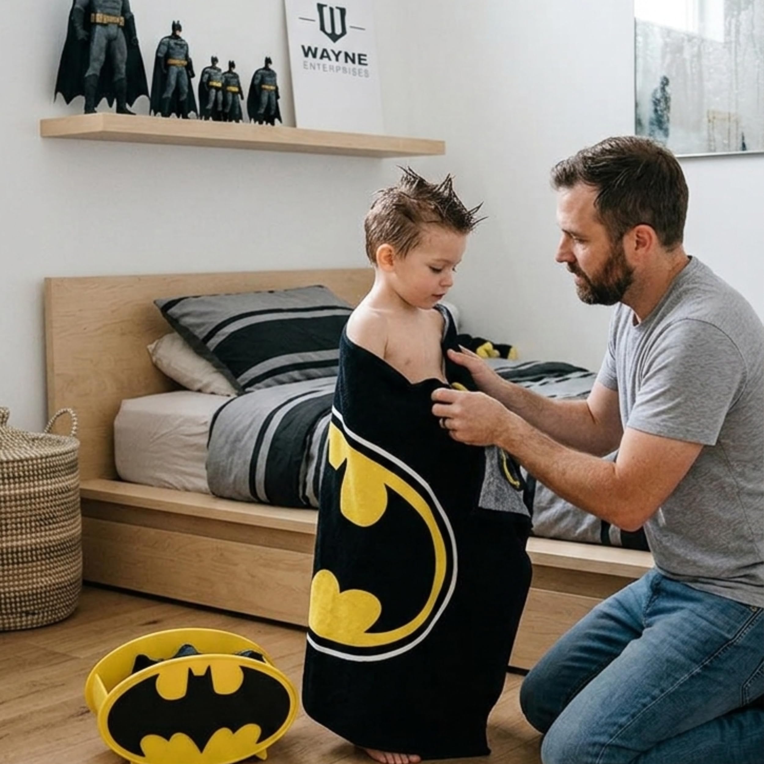 BrandMac Batman Beach and Bath Towel – 100% Cotton, Soft and Absorbent Large Towel 70x140 cm, Ideal for Kids and Adults, Machine Washable