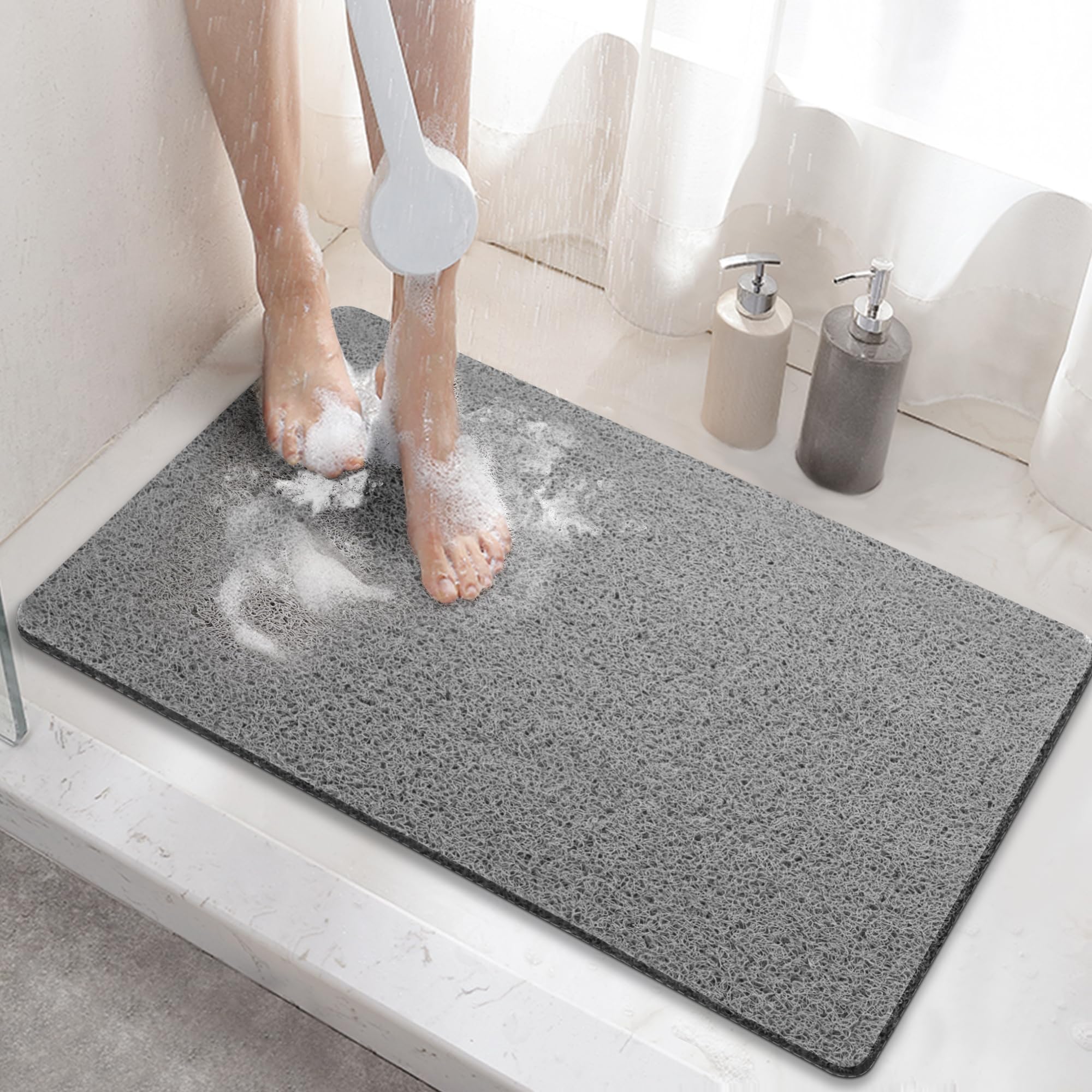 HITSLAM Shower mat Non Slip, 60 x 40 CM Non Slip Bath Mat with Drain, Soft PVC Loofah Shower Bath Mat for Tub, Quick Drying Shower Mat for Bathroom