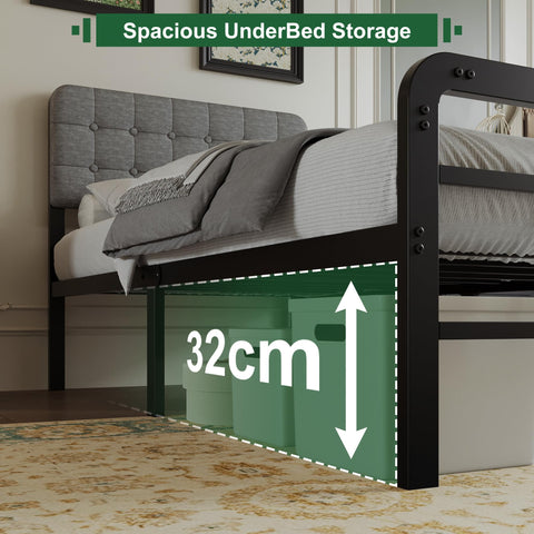 EMODA Small Single Bed Frame with Upholstered Headboard and Footboard