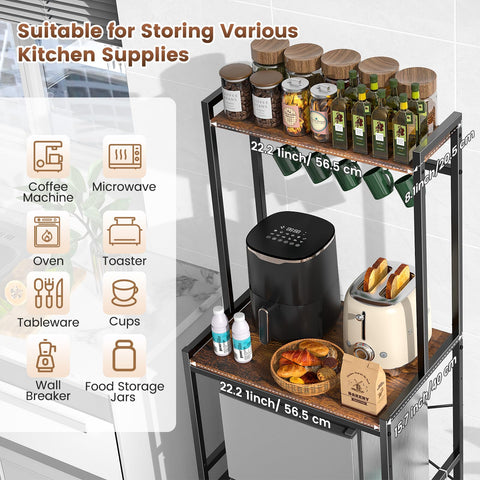 Housolution 2-Tier Mini Fridge Stand with Storage, Black+Brown