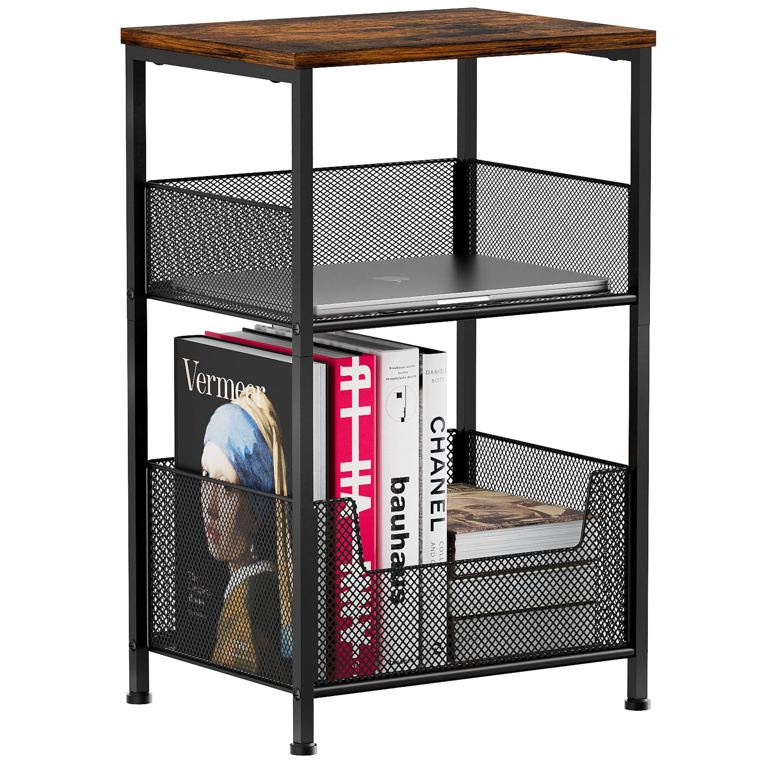Mutool 3 Tier Side Table, 64.5cm End Table Sofa Side Table with Storage Shelf for Small Spaces