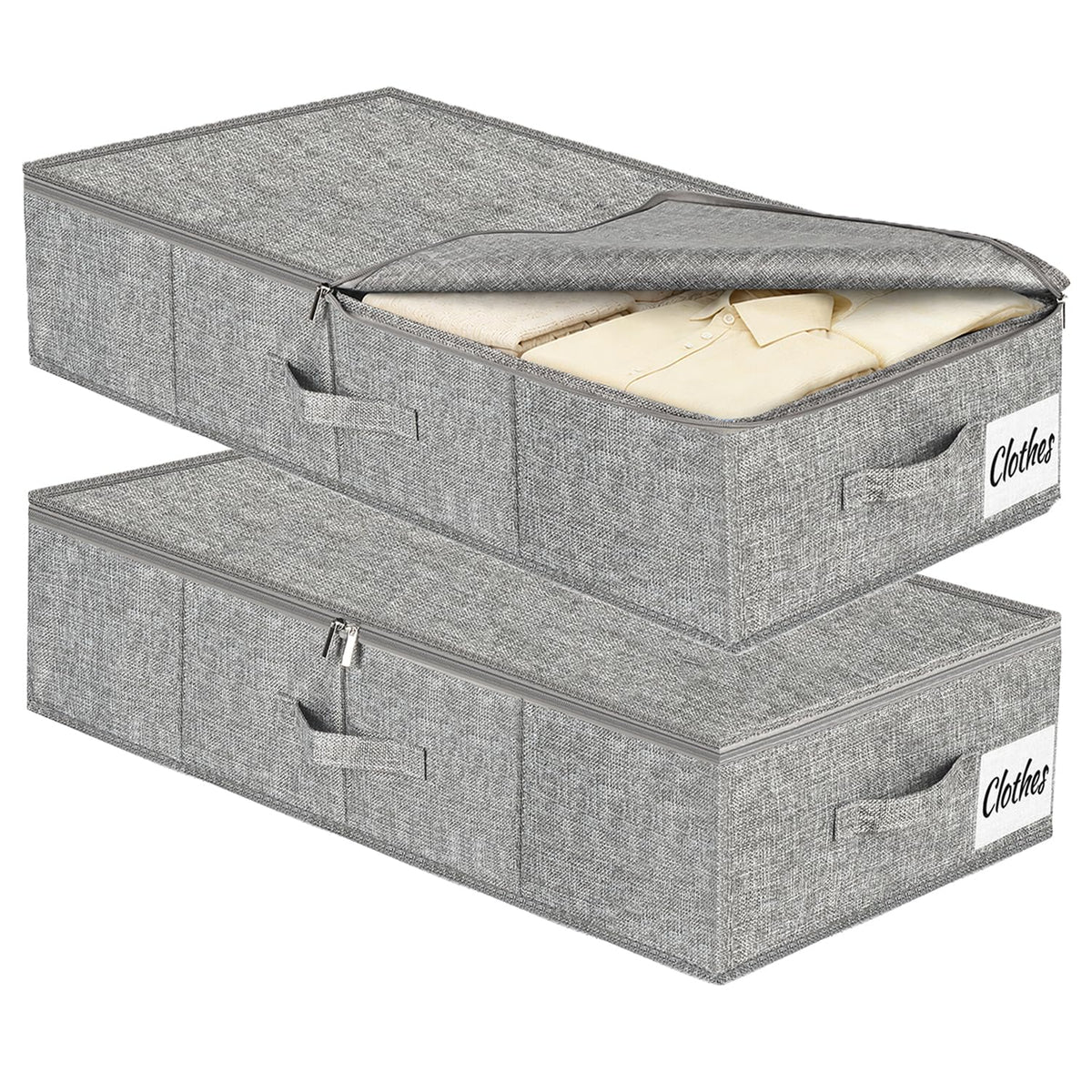 17 cm Tall Underbed Storage Boxes with Lids, 50L Foldable Under Bed & Sofa Storage with Rigid Sides, Base & 3 Sturdy Handles