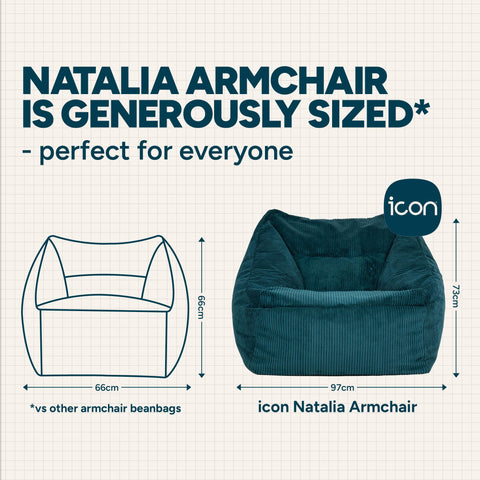 icon Natalia Cord Bean Bag Chair & Footstool with Filling Included, Teal