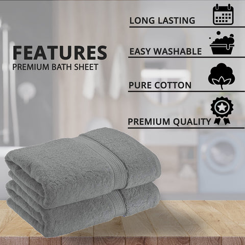2 x Super Large Bath Sheets Towels (80 x 140cm)100% Egyptian Cotton 600 GSM Mint Grey(Grey)