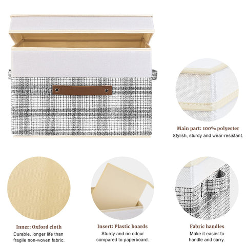 TYEERS Collapsible Storage Box with Lid, Patchwork Design, Decorative, Fabric Storage Box for Clothes, Wardrobe Storage, 38x25x25 cm, Set of 3, Grey