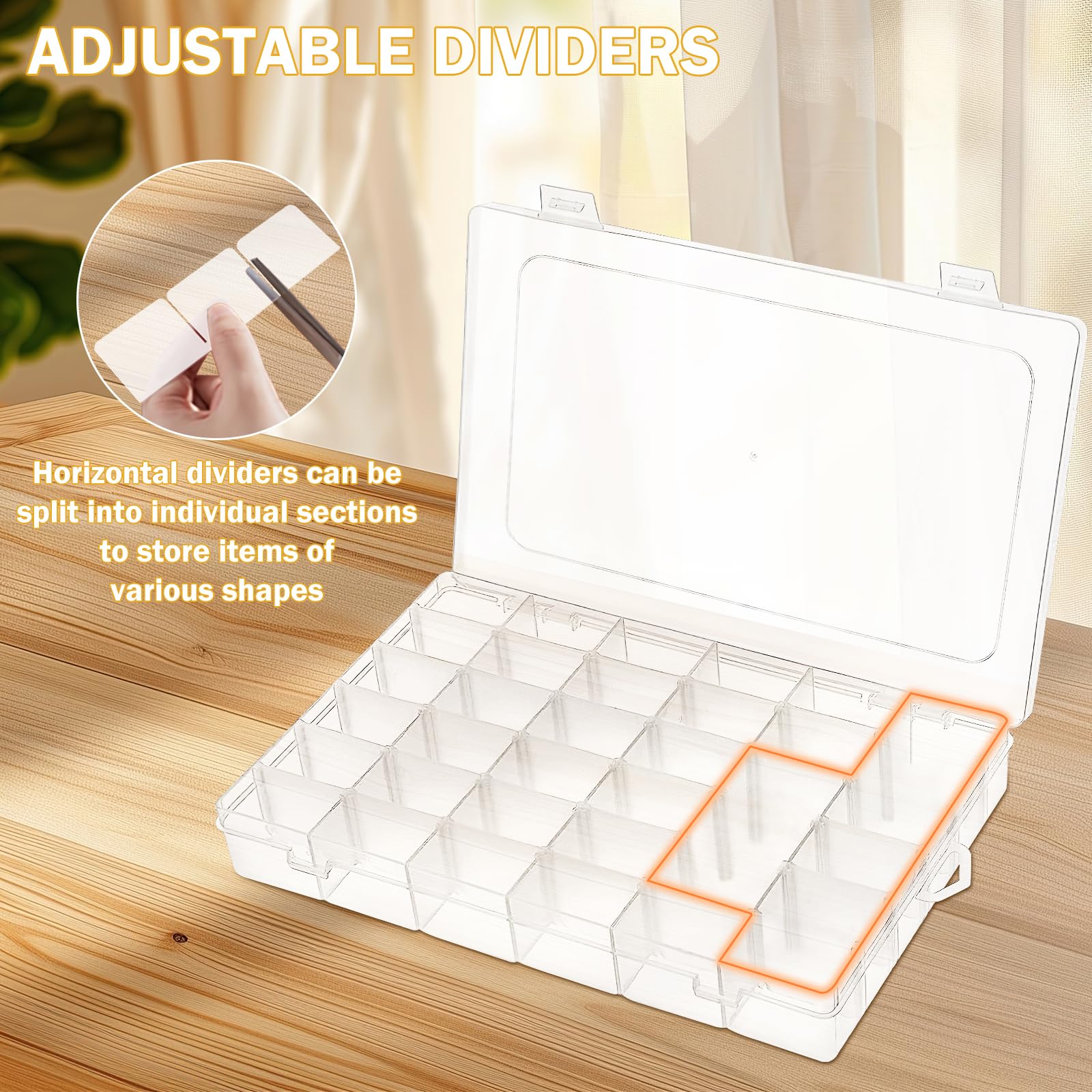 Woobroo 3 Pack 36 Compartment Storage Boxes with Adjustable Dividers – Transparent Stackable Plastic Organiser Box for Beads, DIY Crafts, Jewellery