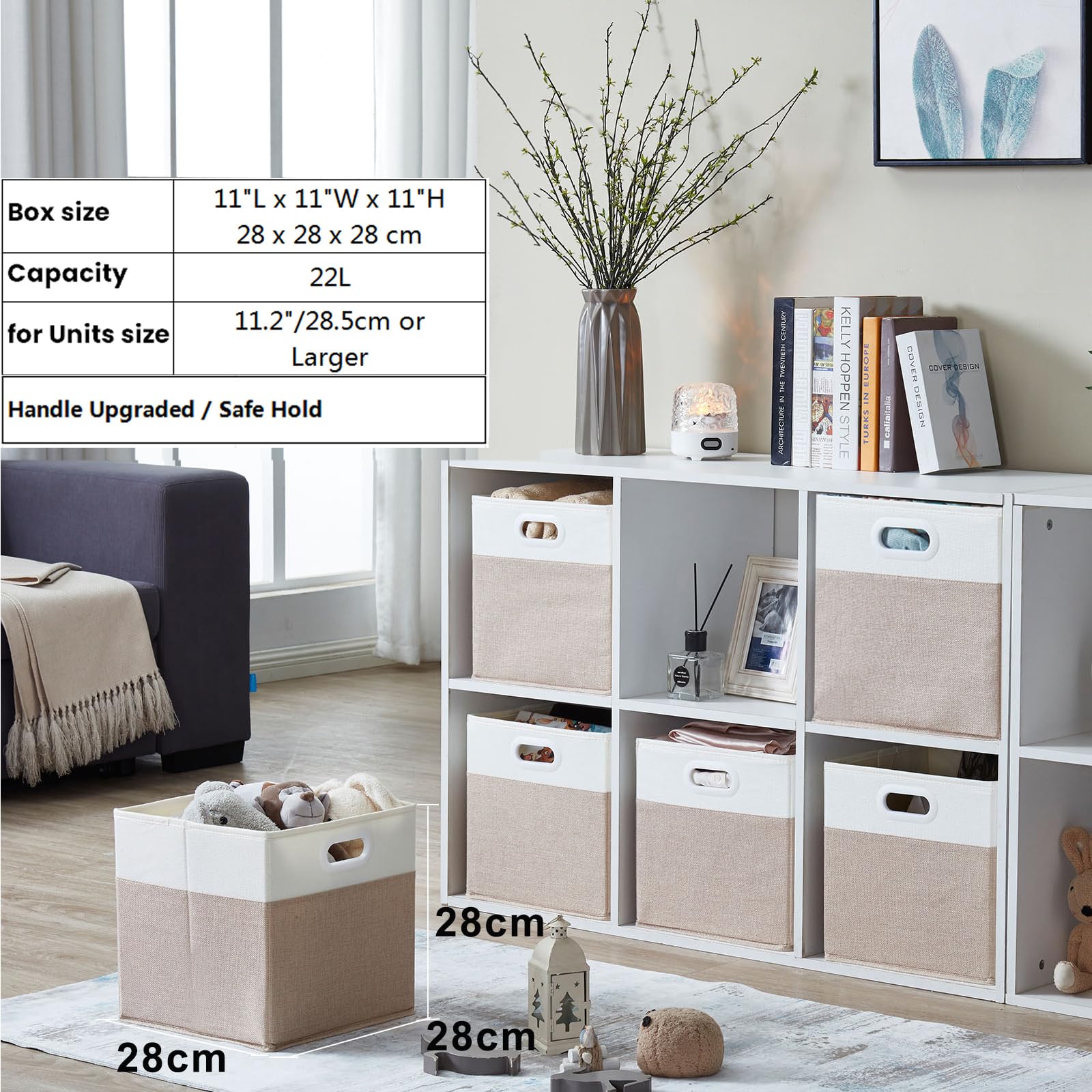 Mangata Cube Storage Boxes 28x28x28 cm, Fabric Storage Cube Baskets for Clothes Bins, Baskets, Chests,Toys (Light Khaki/Cream White, 4Pcs)