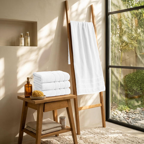 Zero Twist Bathroom Towels I 4 Pack Bath Towels I Quick Dry I White