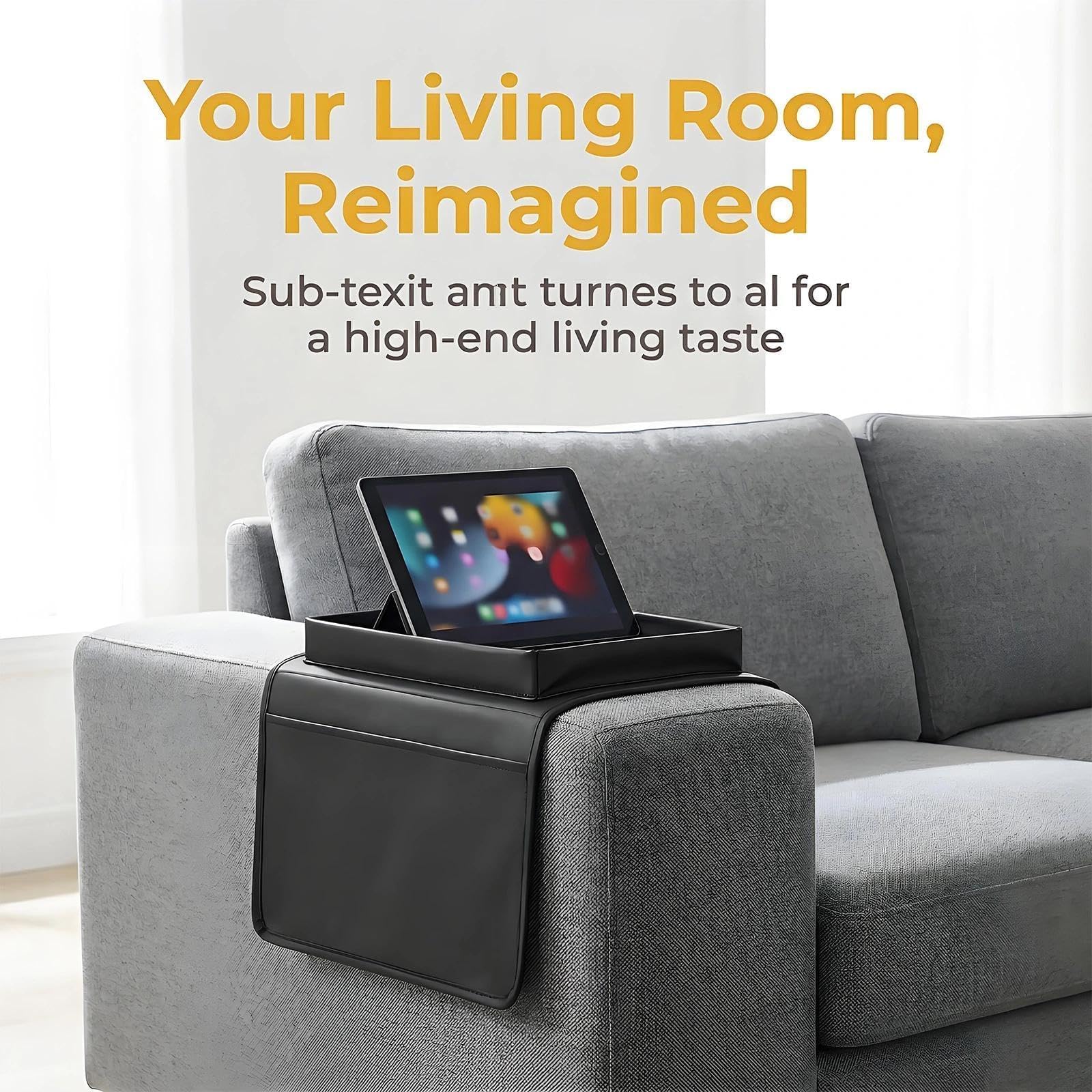 Sofa Arm Tray, Waterproof Sofa Arm Chair Table Tray, Sofa Armrest Organizer, Sofa Arm Caddy for Drinks with Yellow Rag