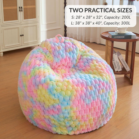 XeGe 3D Bubble Fluffy Faux Rabbit Fur Bean Bag Cover(No Filler), Rainbow