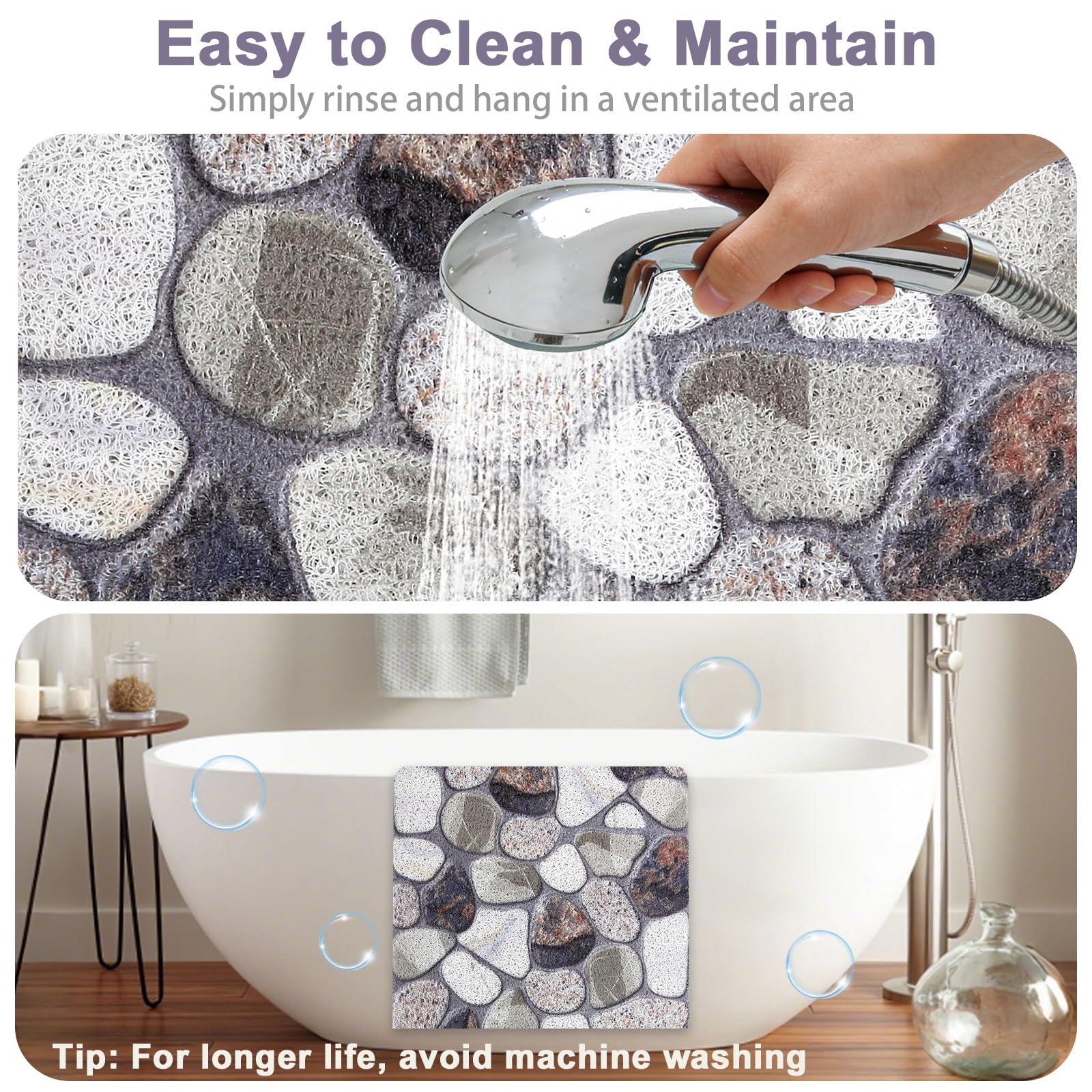 Shower Mat Non Slip : Square Shower Mats for Inside Shower - Loofah Shower Mat for Elderly- Anti Mould Bath Mat for Inside Bath