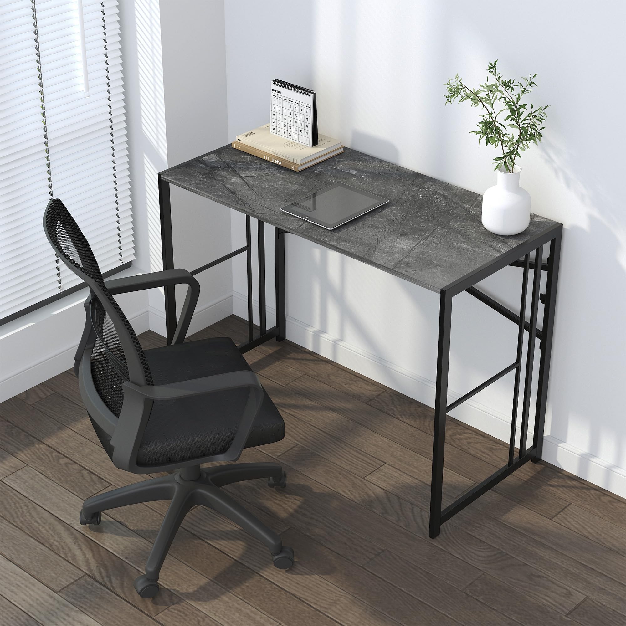 Lutown-Teen 90 cm Small Folding Desk No Assembly Required, Grey