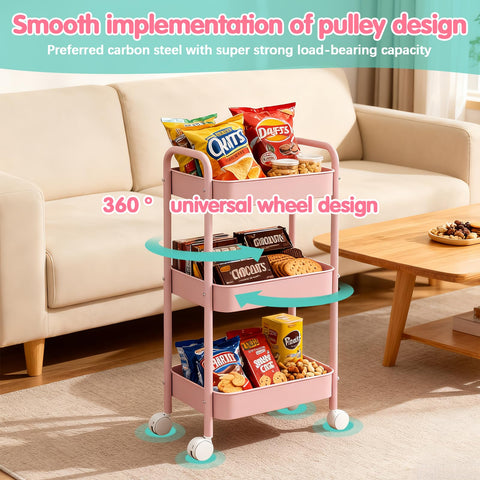 Zykphao 3-Tier Metal Rolling Storage Trolley Cart with Wheels & Handle - Easy Assembly Utility Organizer for Kitchen, Bathroom, Living Room
